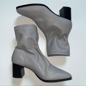 Gray Faux Leather Sock Heel Boots